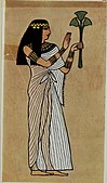 Ilustrație cu o zeiță, din cartea Ancient Egyptian, Assyrian, and Persian costumes and decorations