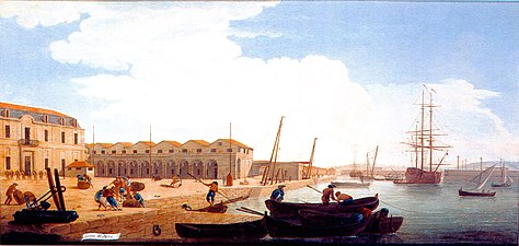 Arsenal de Ferrol, peinture de Mariano Ramon Sanchez, 1793.