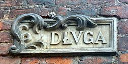 Street sign at Długa Street in Gdańsk, Poland