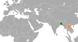 Mapa indicando localização de Bangladesh e do Laos.