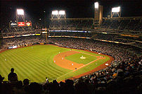 The baseball diamond of the San Diego Padres' PETCO Park, seen from the stands.
