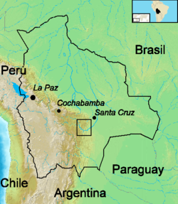 Mapa de Bolivia. El recuadro señala la zona de actuación de la guerrilla del Che Guevara en 1966-1967