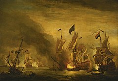 O Incêndio do ‘Royal James’ na Batalha de Solebay, 28 Maio 1672 (1672-77), National Maritime Museum