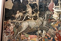パレルモ、スクラファーニ宮殿（英語版）壁画（15世紀中頃） 現在はシチリア州立美術館（英語版）所蔵[2]