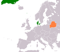 Карта с указанием местоположения Дании и Беларуси