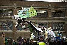 Started in 1901, Dragon Day is an annual tradition celebrating a feat by freshman architecture students to construct a colossal dragon that is paraded through the Ithaca campus. Dragon Day 2016 Dragon.jpg