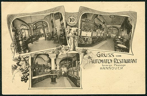 Georg Alpers jun. PC Gruss vom Automaten-Restaurant Georgs-Passage Hannover Bildseite 3 Fotos 10 Pfennig Deutsches Reich 1874