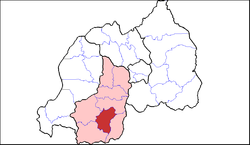 Localização de Huye na Província do Sul em Ruanda