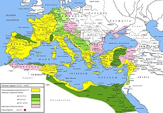 Early Roman Empire with some ethnic names in and around Germania Impero romano sotto Ottaviano Augusto 30aC - 6dC.jpg