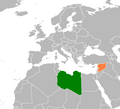 Ligging van Libië (groen) en Sirië (oranje)