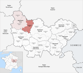 阿瓦隆区在勃艮第-弗朗什-孔泰大区与约讷省的位置