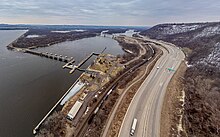 Lock and dam 7 with I-90 in the background Lock and dam 7 with I-90 in the background.jpg