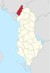 Malësi e Madhe ilçesinin Arnavutluk'taki konumu