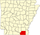 Map of Arkansas highlighting Ashley County