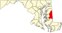 Mapa de Maryland destacant el Comtat de Caroline