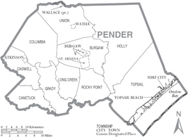 Kaart van Pender County