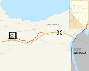 Nevada State Route 172 runs west to east near the Hoover Dam