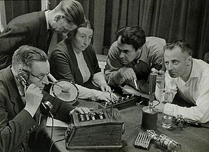 Recording a radio play. The Netherlands, [1949].