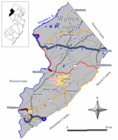 Map of Oxford Township in Warren County. Inset: Location of Warren County in New Jersey.