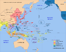 Japanese-held territory and Portuguese and other colonial possessions in the Pacific as of 1939 Pacific Area - Imperial Powers 1939 - Map.svg