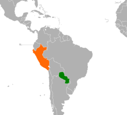 Карта с указанием местоположения Парагвая и Перу