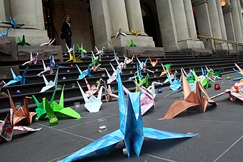 Peace Cranes on the GPO steps