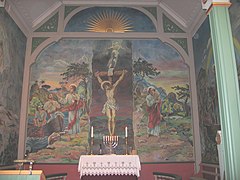 I flere kirker som Peson utsmykket, dekket han store flater med billedfortellinger fra Bibelen. Her fra Vartdal kirke, som han utsmykket i 1938.