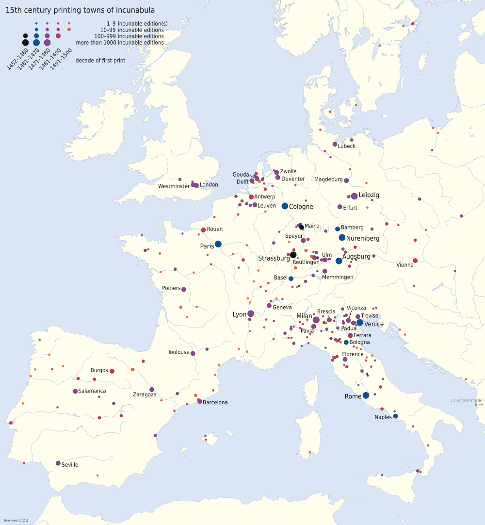 Villes où sont imprimés des livres (1452-1500) par NordNordWest - CC-BY-SA