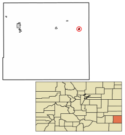 Location of the Town of Holly in the Prowers County, Colorado.