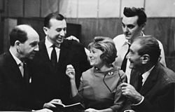 Balról jobbra: Brachfeld Siegfried, Szilágyi György, Turay Ida, Marton Frigyes, Békeffi István (1964)
