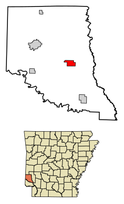 Location of Lockesburg in Sevier County, Arkansas.