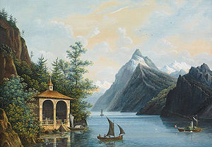 La chapelle de Tell au XIXe siècle. Tableau attribué à Hendrik Johannes Knip (1819–c. 1900).