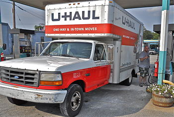 English: U-Haul van being refueled on the Rout...