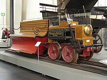 1879 Siemens & Halske experimental train 1879 Siemens & Halske Wernerwerk Electric locomotive.jpg