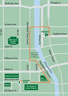 Downtown Milwaukee St Patrick Parade Route