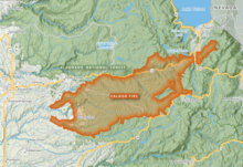 A map of the Caldor Fire shows it burned southwest of Lake Tahoe, primarily in the Eldorado National Forest, south of Highway 50 and north of Highway 88