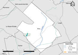 Carte en couleur présentantle réseau hydrographique de la commune