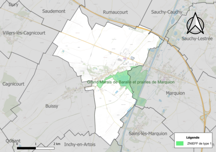 Carte de la ZNIEFF de type 1 sur la commune.