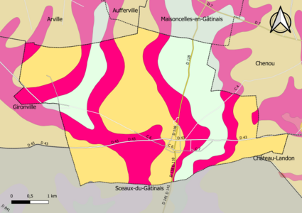 Carte montrant en couleurs le zonage géologique simplifié d'une commune