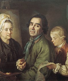 Портрет художника А. П. Антропова с сыном перед портретом жены