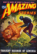 Shaver's novella "Thought Records of Lemuria", his second published story, took the cover of the June 1945 Amazing Stories