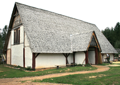 Reconstruction of an Anglo-Saxon hall from c. 1000 AD at Wychurst, Kent Anglo-Saxon hall1.png