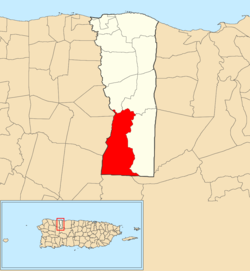 Location of Bayaney within the municipality of Hatillo shown in red