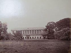 Historical photograph of the exterior, circa 1870