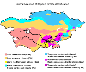 Central Asia map of Koppen climate classification. Central Asia map of Koppen climate classification.svg