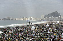 Youth Catholic crowds in Rio de Janeiro during the World Youth Day 2013. Crowds in Copacabana - Holy Mass for the WYD 2013 in Rio de Janeiro.jpg