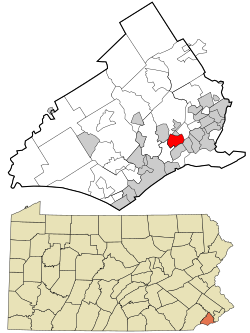 Расположение в округе Делавэр и американском штате Пенсильвания.