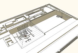 Vue d'ensemble des galeries funéraires du complexe de Djéser (période pharaonique, vue vers le sud-est)