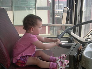 Children on the bus driver seat, Egged Bus Mus...