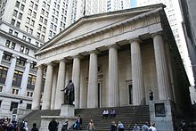 Federal Hall National Memorial Federal Hall and George Washington statue in New York City.JPG